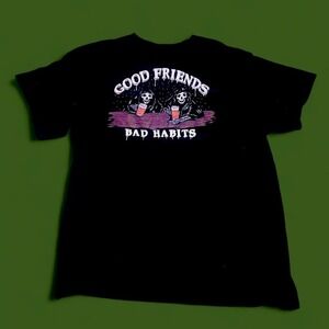 Black Graphic mens Tee Good Friends Bad Habits beer funny tshirt Large